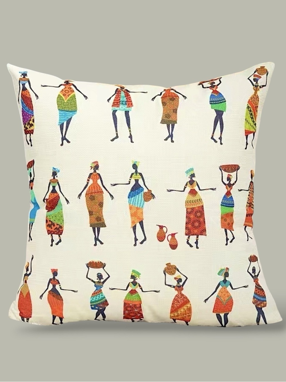 Pillow Cover Tribal  Traditional African Dress Women Print Zip Close Multicolor